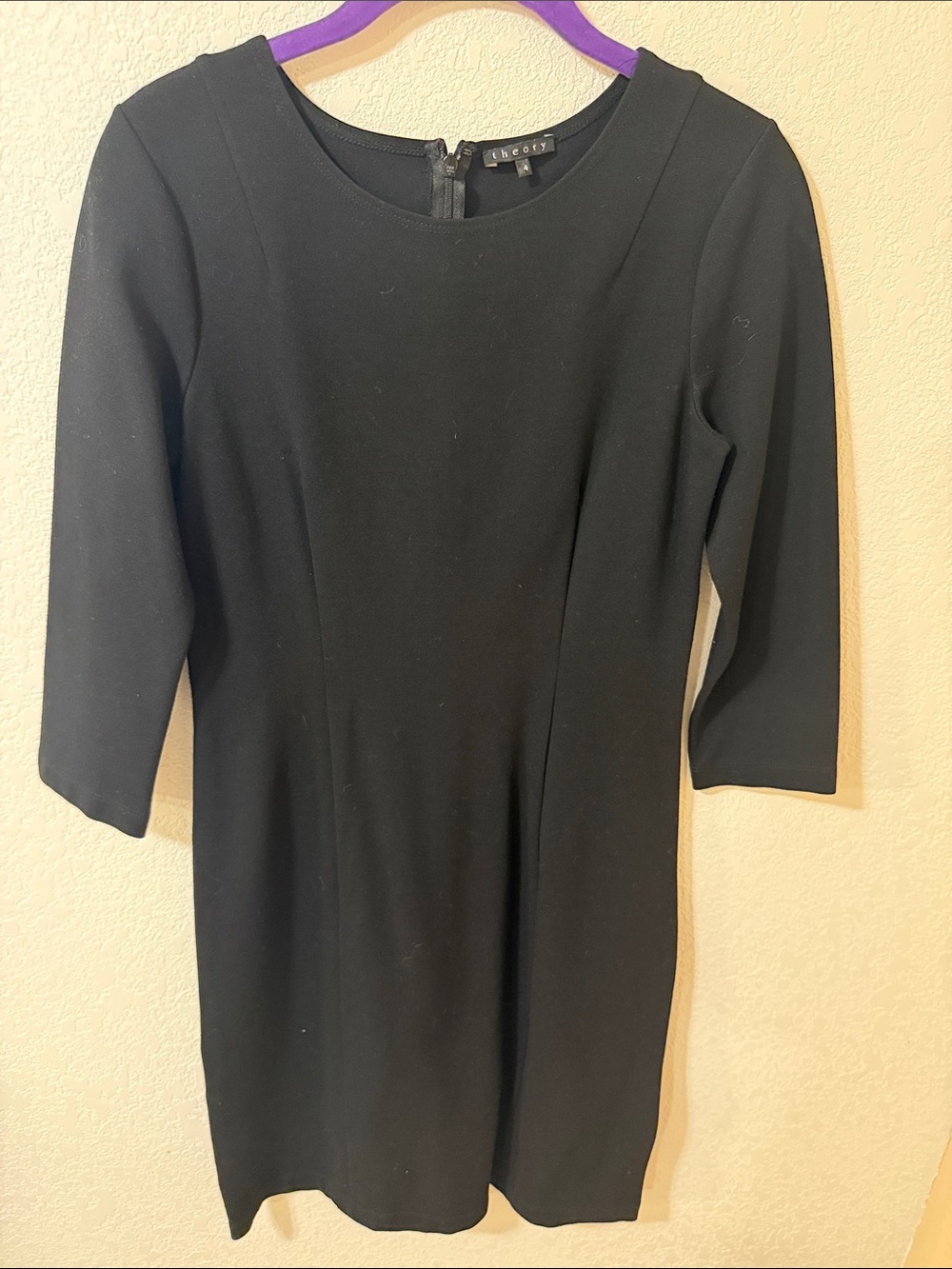 Theory Black 3/4 Sleeve Ponte Sheath Dress